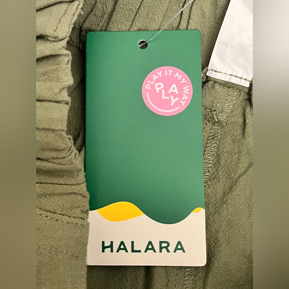 Halara High Waisted Pocket Wide Leg Olive Green Casual Linen-Feel Pants Small - Picture 11 of 13